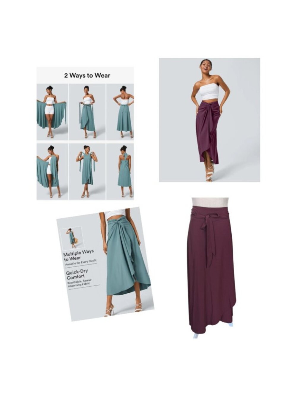 Halara Burgundy Red High Waisted Wrap Tie Skirt Dress